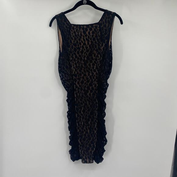 BCBGMAXAZRIA Renee Mini Dress Bodycon Ruched Leopard Print Mesh Lace Black M - Picture 6 of 9